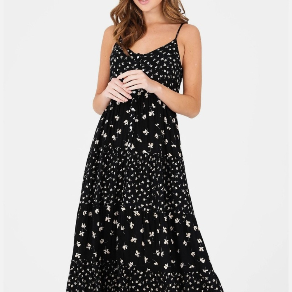 Patrons of Peace Black and White Tiered Maxi Sundress